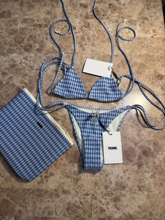 triangl swimwear Other - triangl swimwear Blue Gingham Triangle Bikini Set